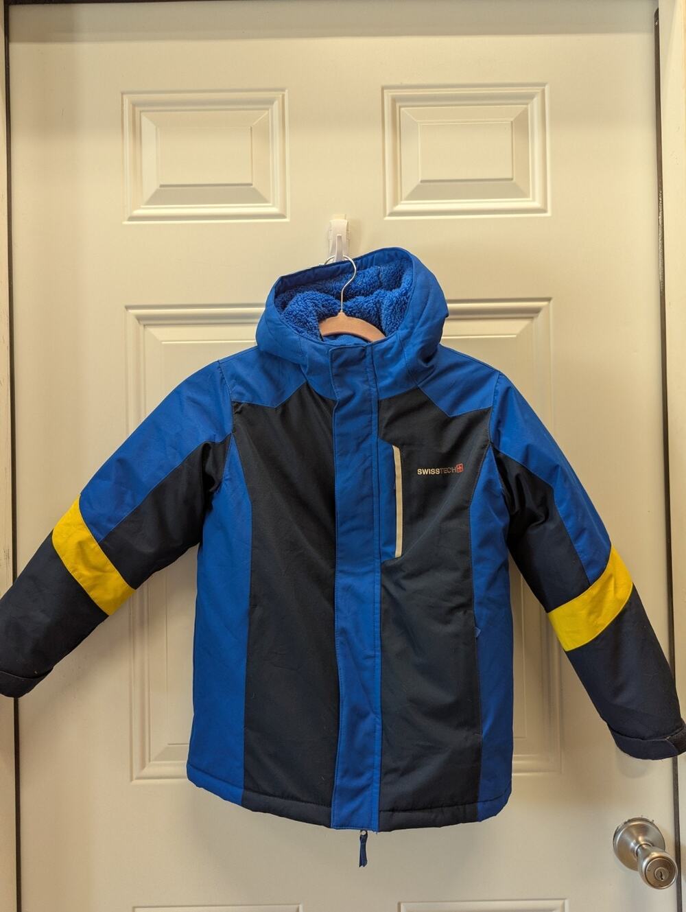 Swiss Tech Boys 6/7 3-in-1 Winter Jacket Coat Blue Navy Yellow Fleece Hood